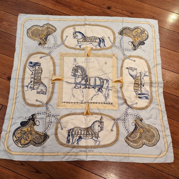 Hermes ‘Grand Apparat’ Scarf. 100% Silk.Equestrian motif. Artist Jacques Eudel.